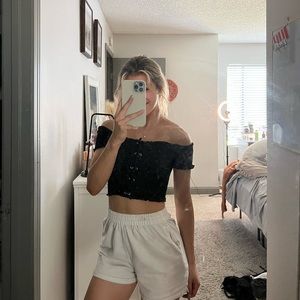 Off the Shoulder Black Crop Top